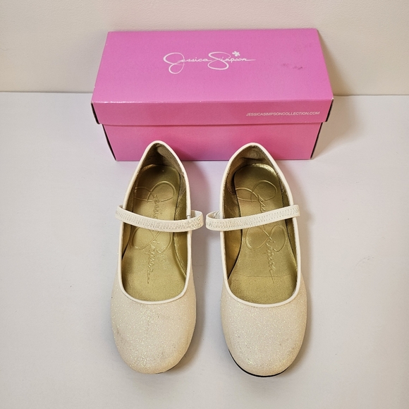 Jessica Simpson white sparkle manmade ballerina flats girls size 3M US - Picture 6 of 7
